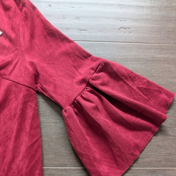 Altar'd State, Cranberry Red Faux Suede Blouse with Bell Sleeves, Sz S - Picture 9 of 12